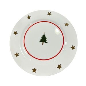 Talbots Christmas Dessert Plate – Gold Stars & Tree Holiday Porcelain